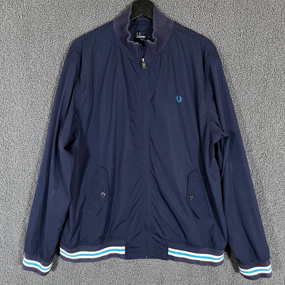 Fred Perry Nylon Full Zip Bomber Jacket - Men's Size XL - Blue - Picture 1 of 9